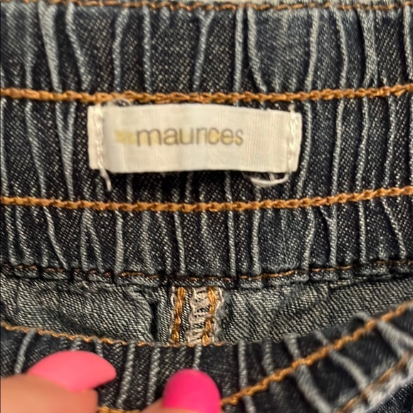 Maurices Blue Jean Shorts with Elastic Waistband and Frayed Hem - Picture 4 of 6
